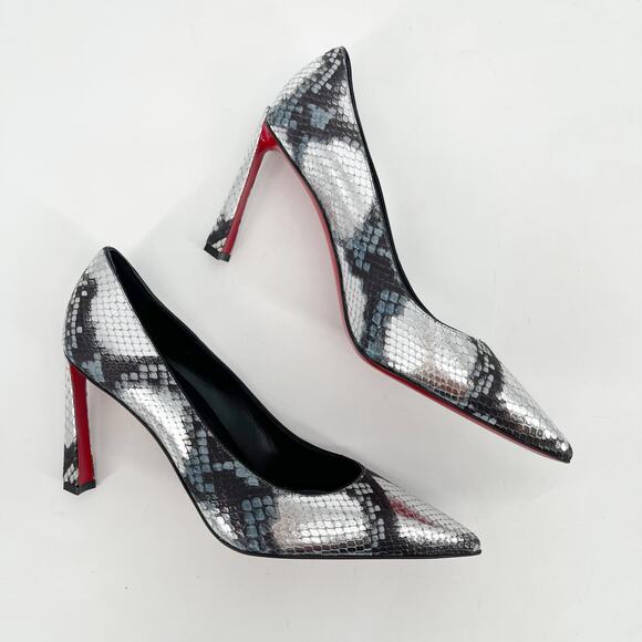 Christian Louboutin Condora 85 Silver Snake Embossed Pointed Toe Pumps 40 - Picture 3 of 11